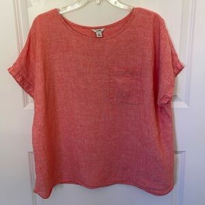 L.L. Bean Women's Coral Linen Short-Sleeve Pocket Top
